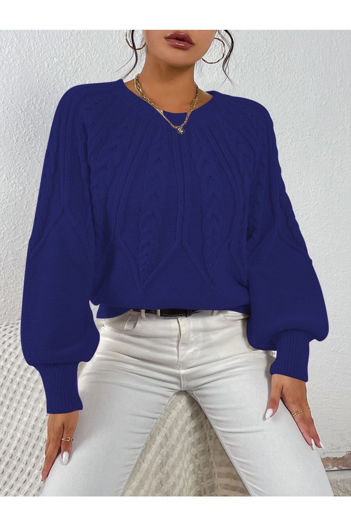 كنزة AQE FASHION لون أزرق غامق