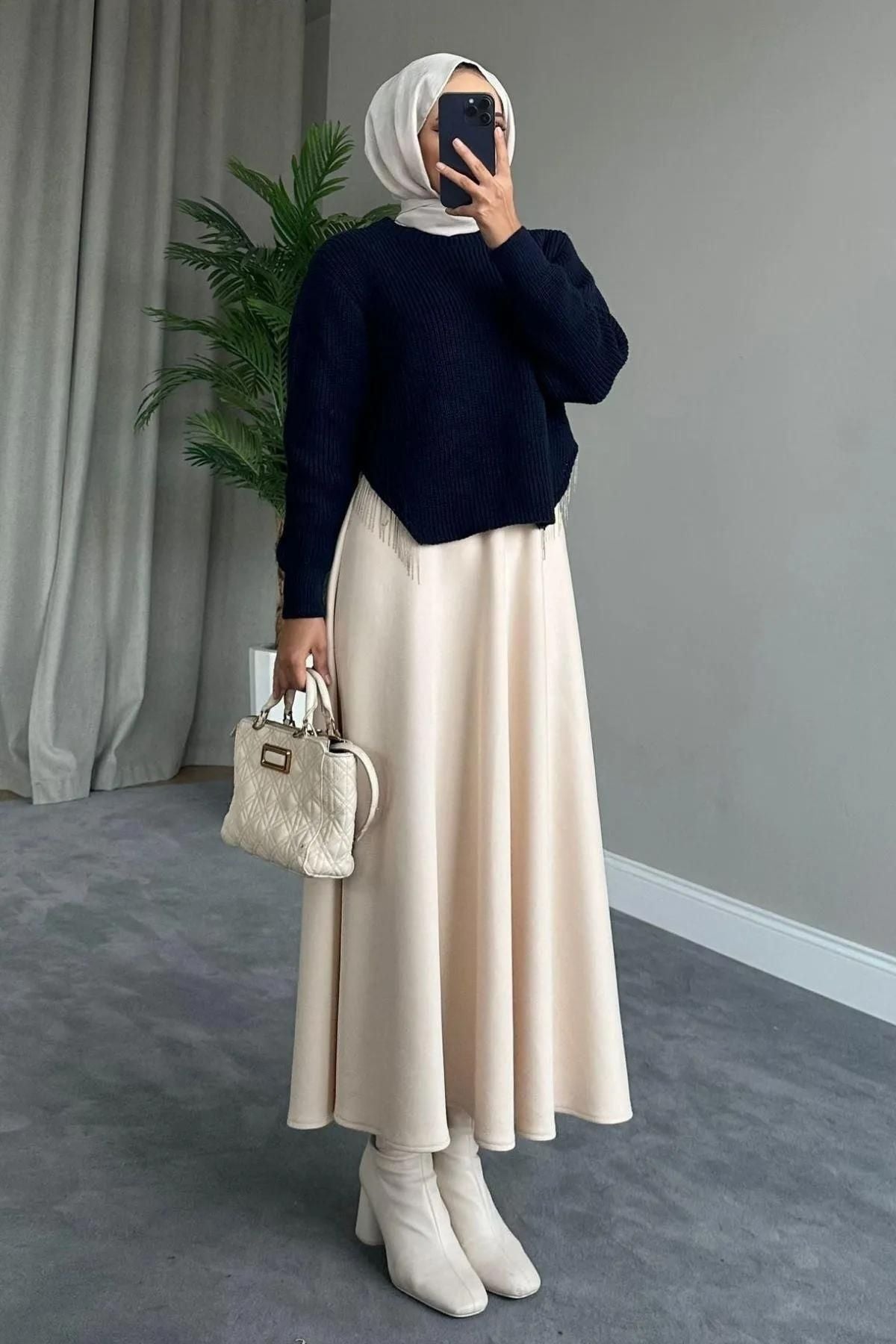 تنورة للمحجبات bessomoda لون بيج