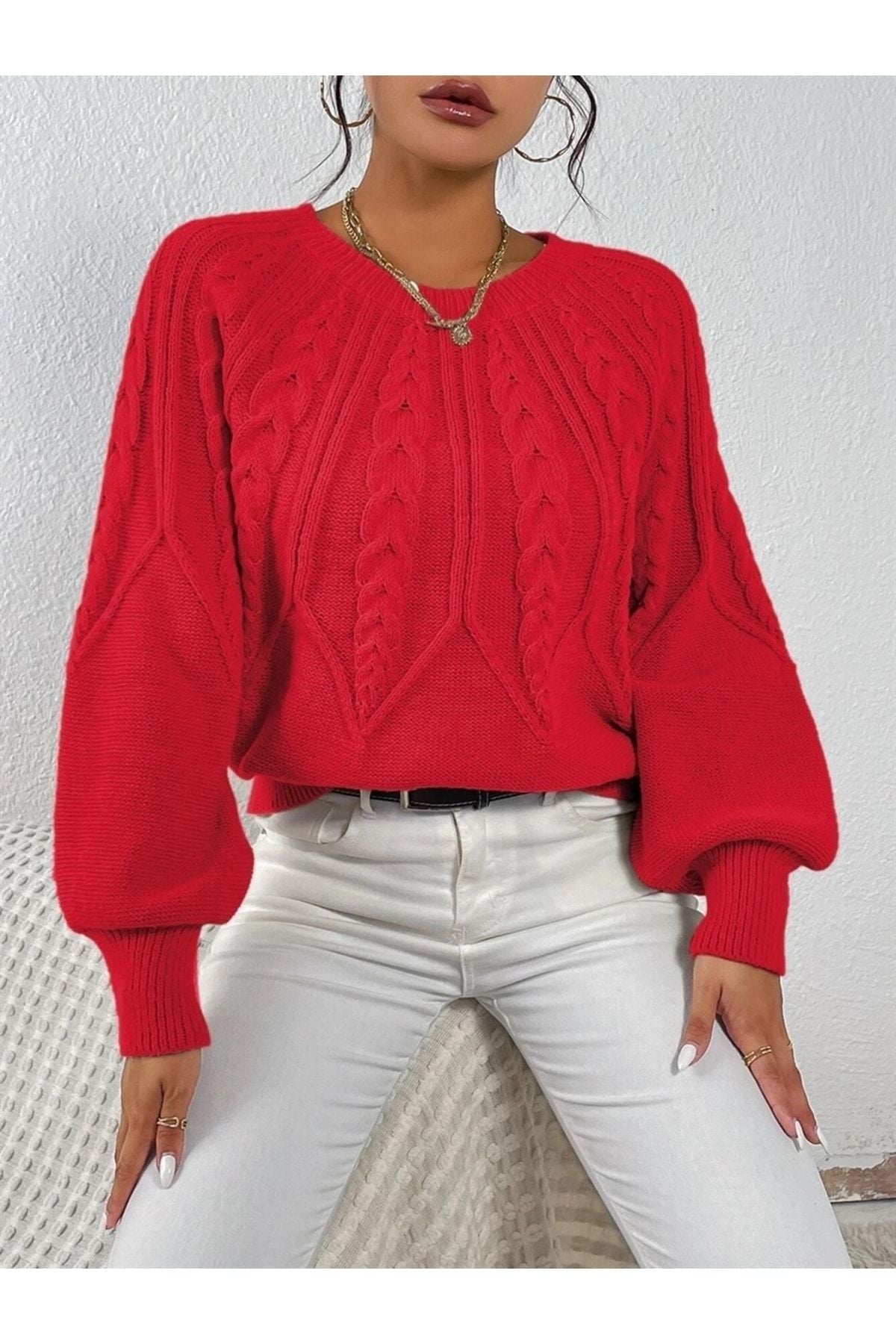 كنزة AQE FASHION لون أحمر