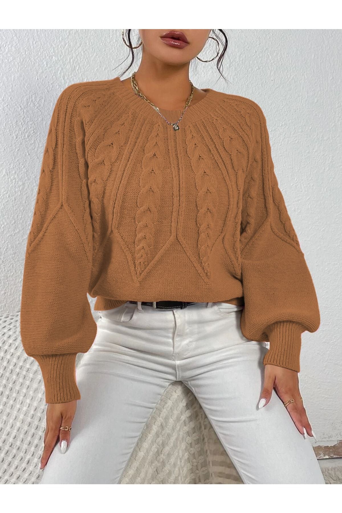 كنزة AQE FASHION لون بني