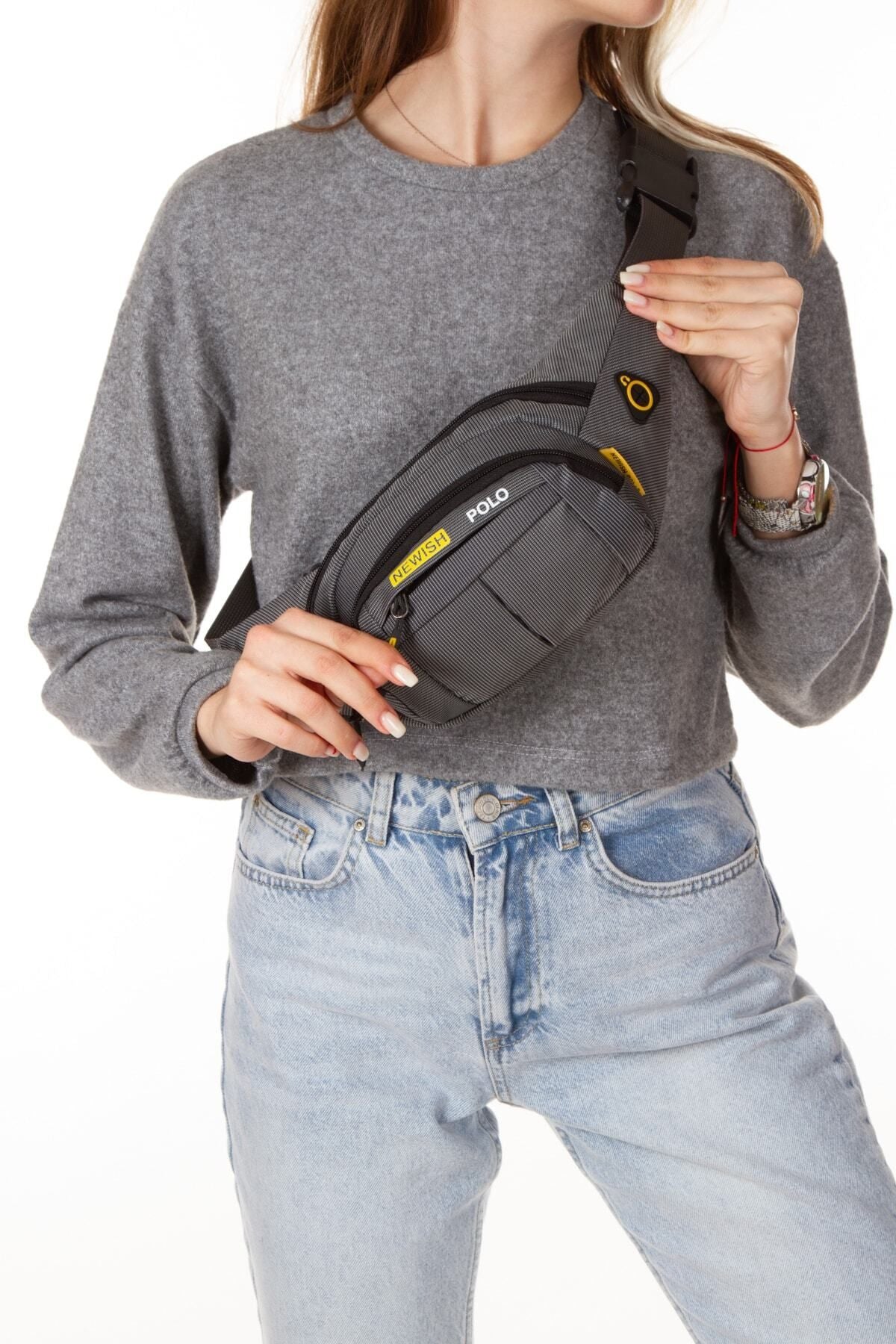 حقيبة خصر Newish Polo لون رمادي