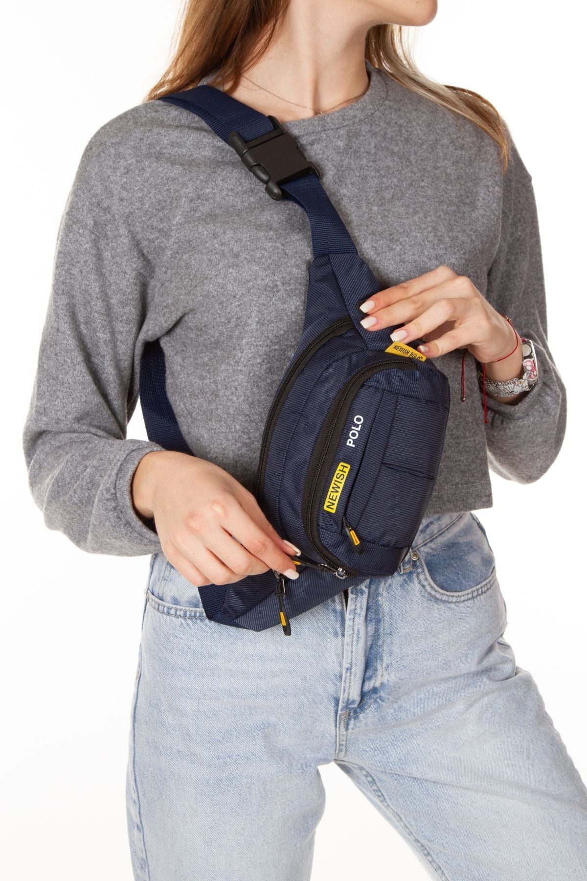 حقيبة خصر Newish Polo لون أزرق غامق