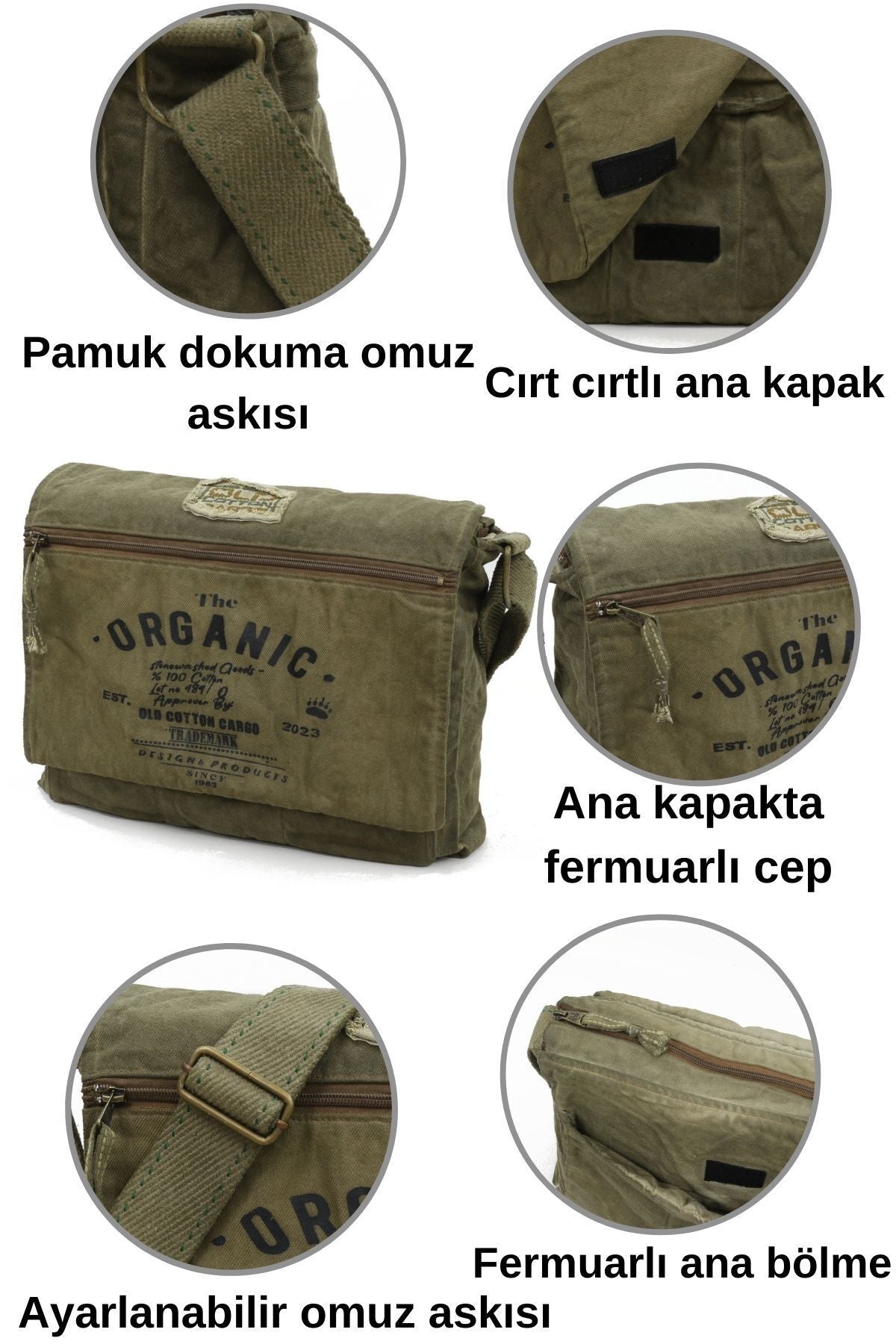 حقيبة كتف عملية old cotton cargo لون كاكي