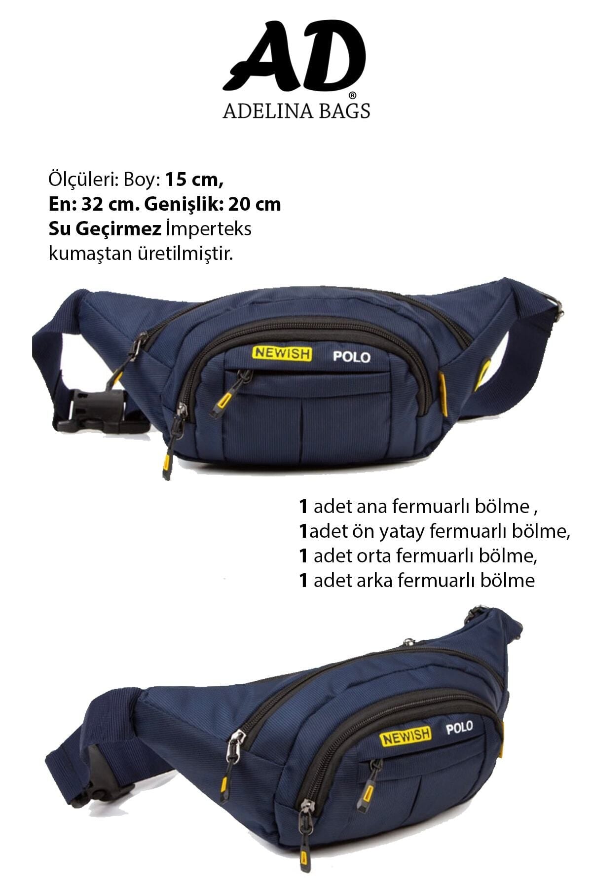 حقيبة خصر Newish Polo لون أزرق غامق