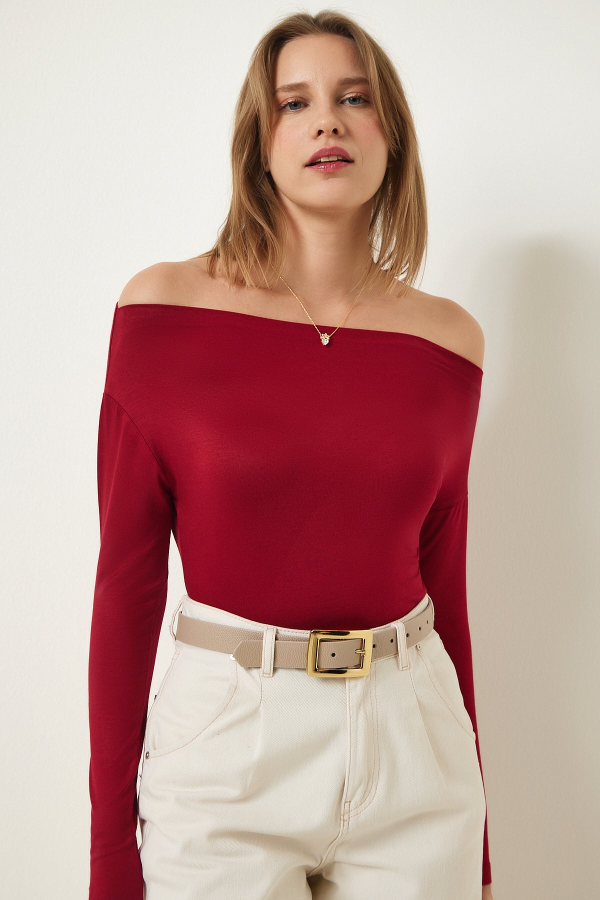 بلوزة Happiness İstanbul لون بوردو