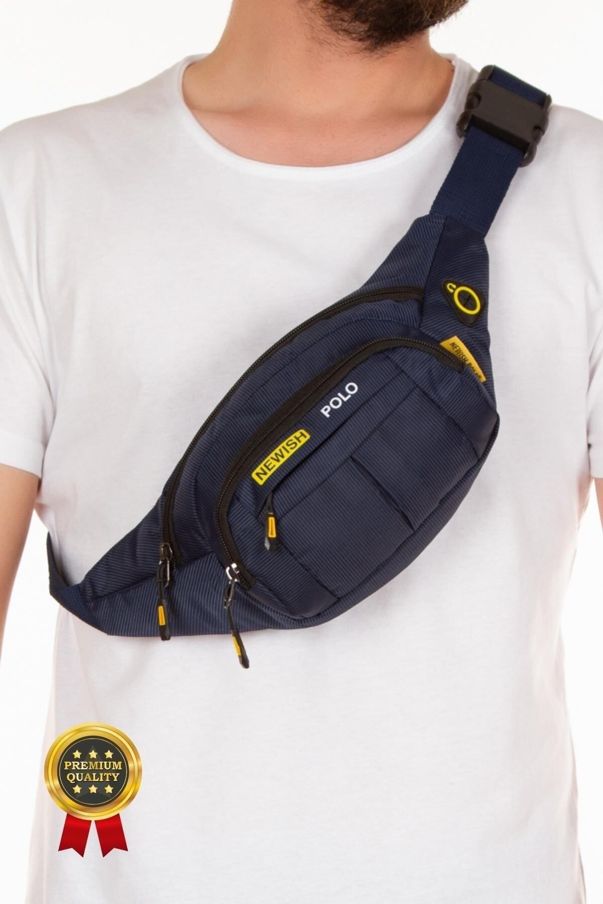 حقيبة خصر Newish Polo لون أزرق غامق