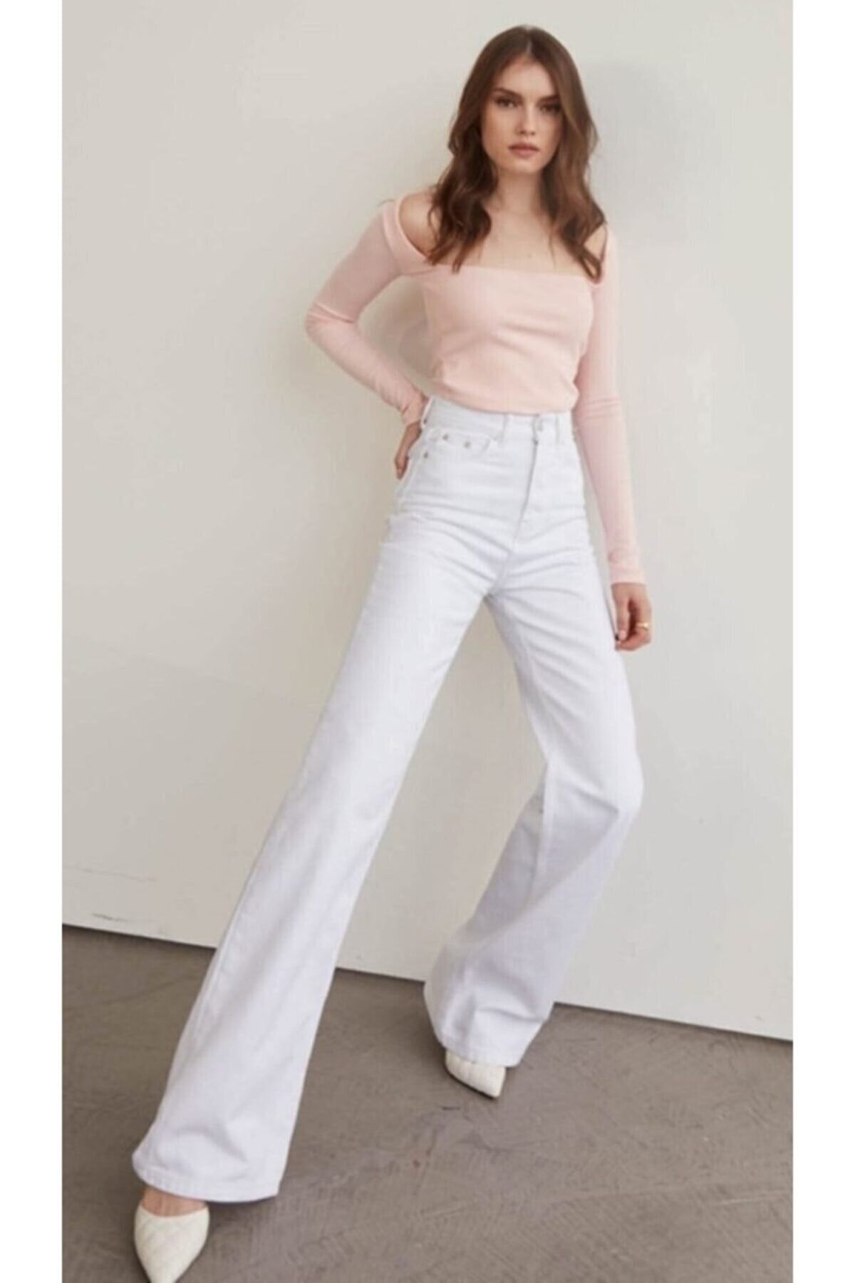 جينز MAKRAS EXCLUSIVE لون أبيض