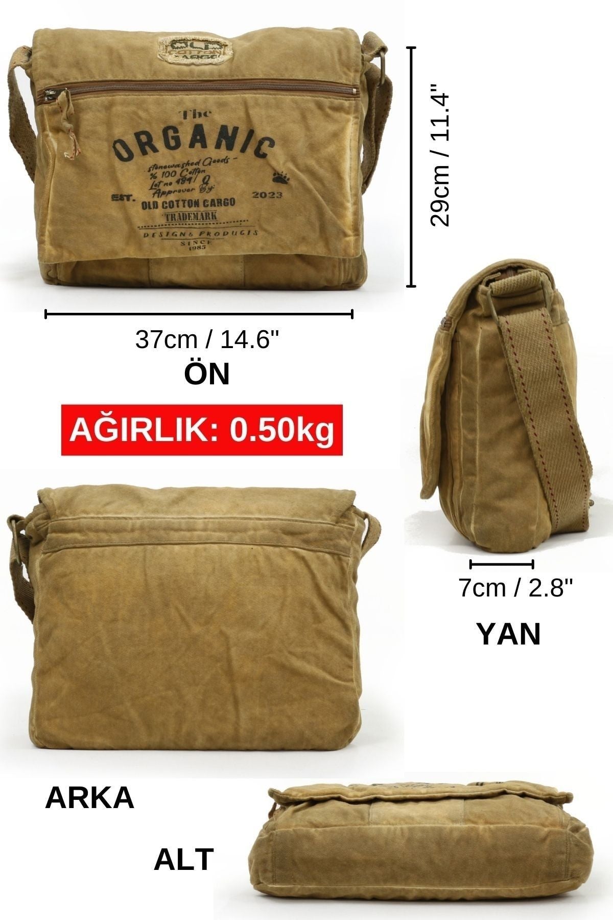 حقيبة كتف عملية old cotton cargo لون بني