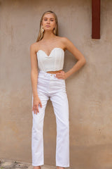 جينز MAKRAS EXCLUSIVE لون أبيض