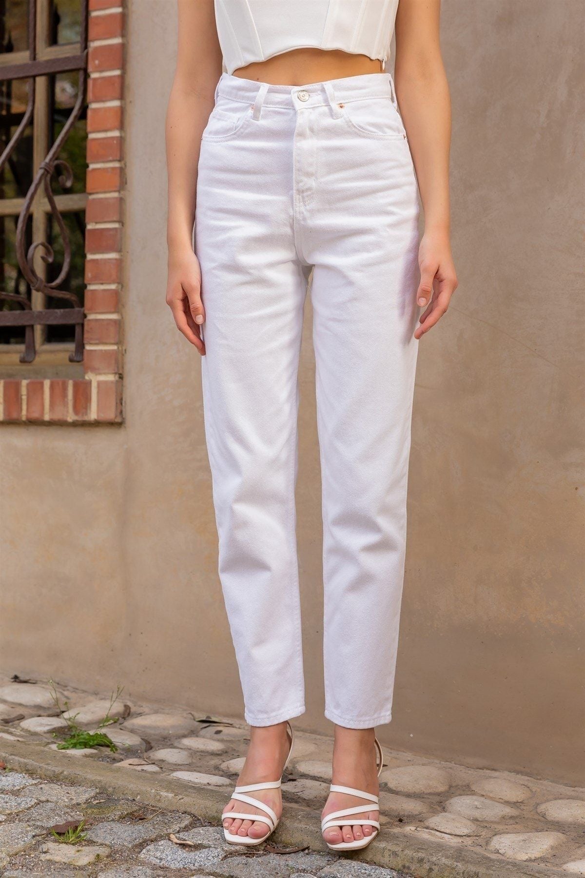 جينز MAKRAS EXCLUSIVE لون أبيض