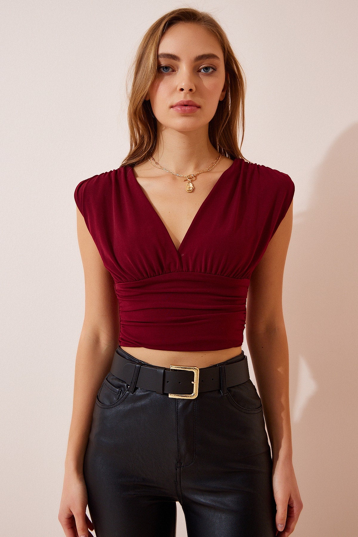 بلوزة Happiness İstanbul لون بوردو