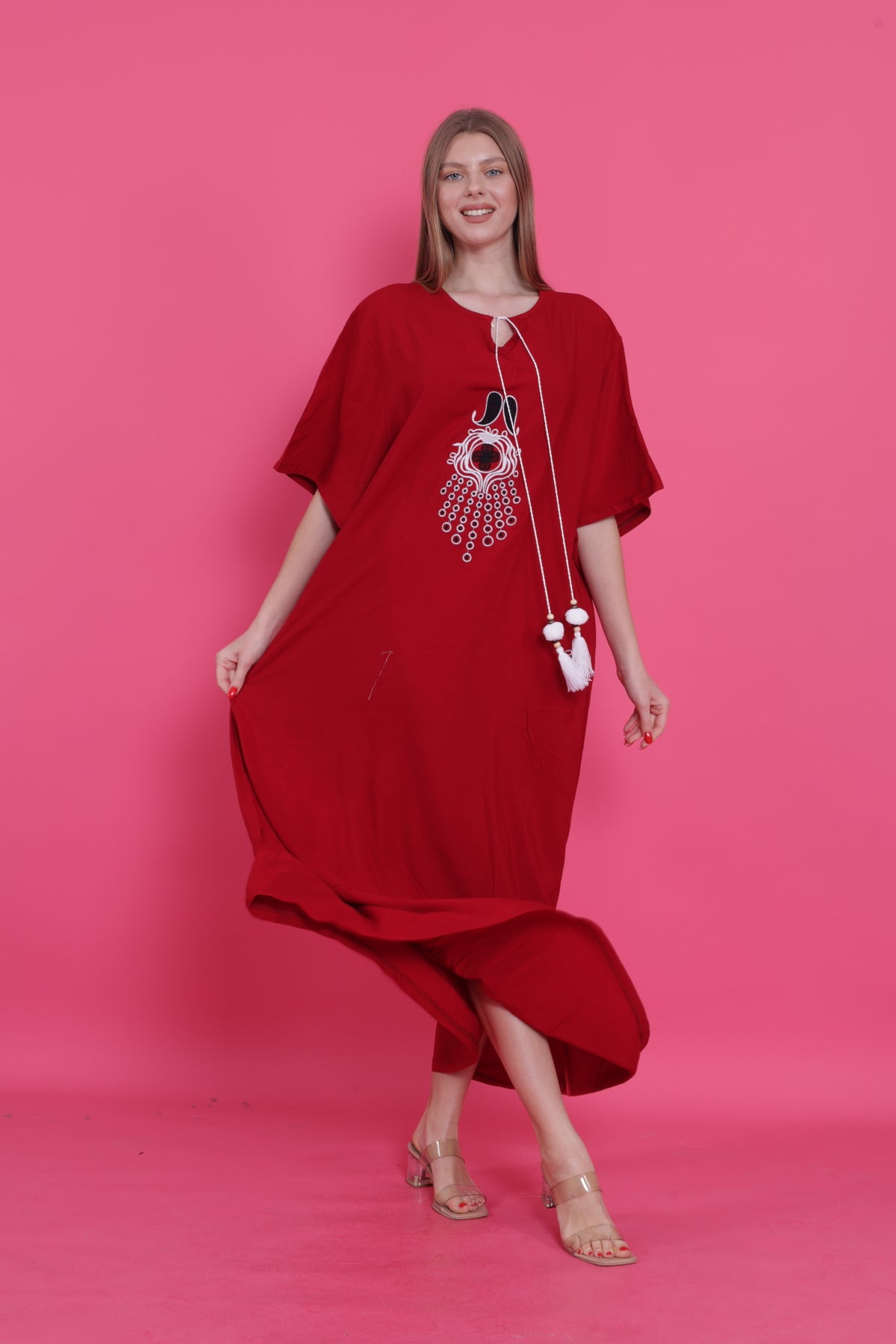 فستان سهرة مقاس كبير mervemoda لون بوردو