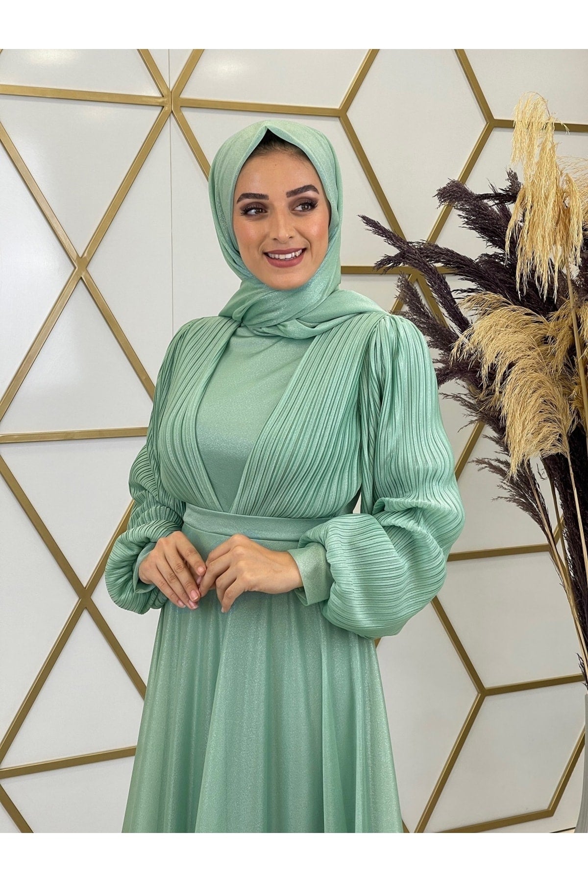 فستان سهرة PİENNAR لون أخضر