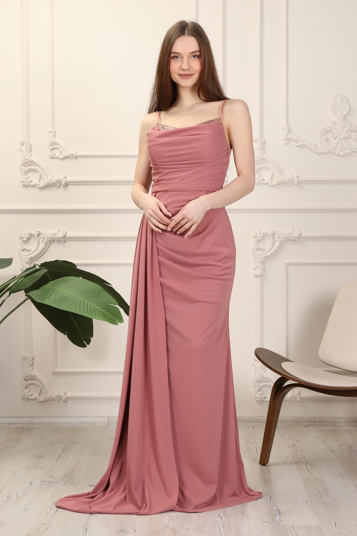 فستان سهرة mafdress لون زهري