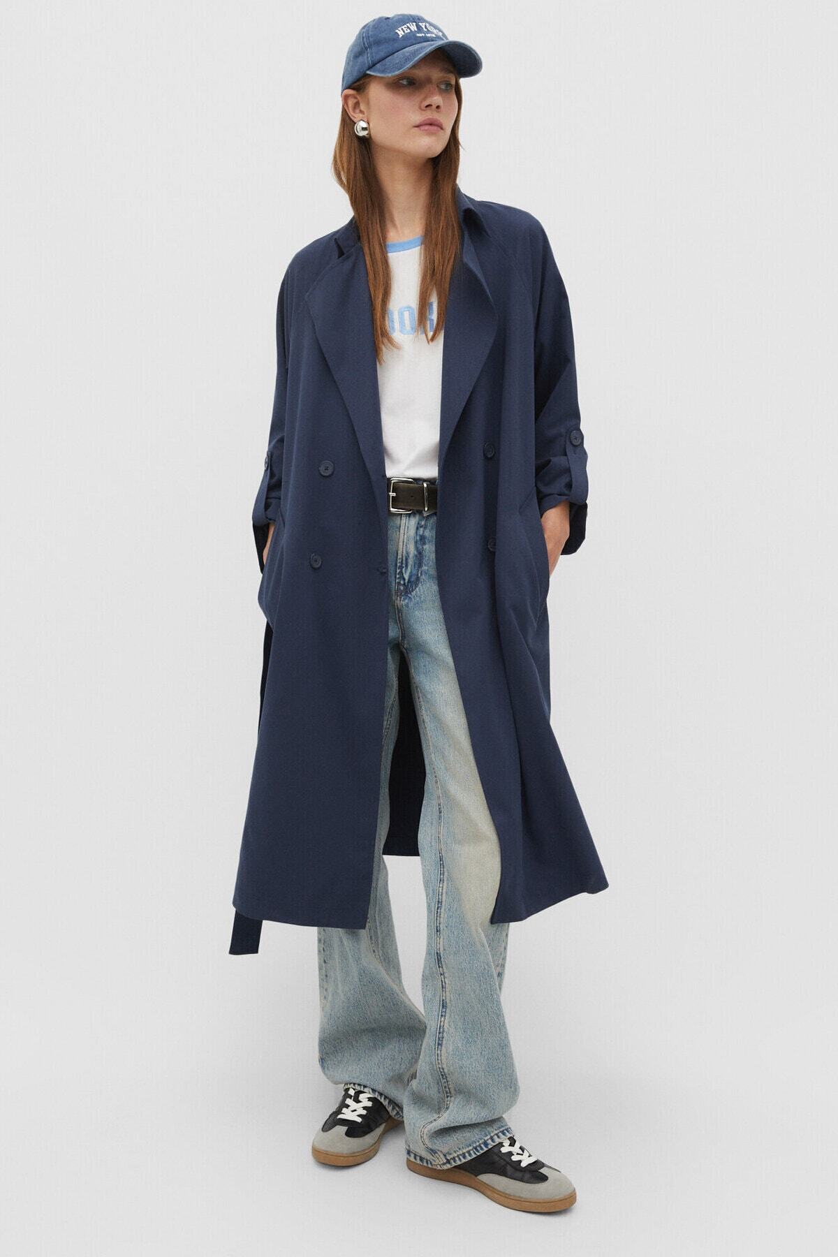 ترانشكوت Stradivarius لون أزرق غامق
