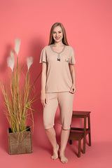 طقم بيجاما LİLA İÇ GİYİM لون بيج