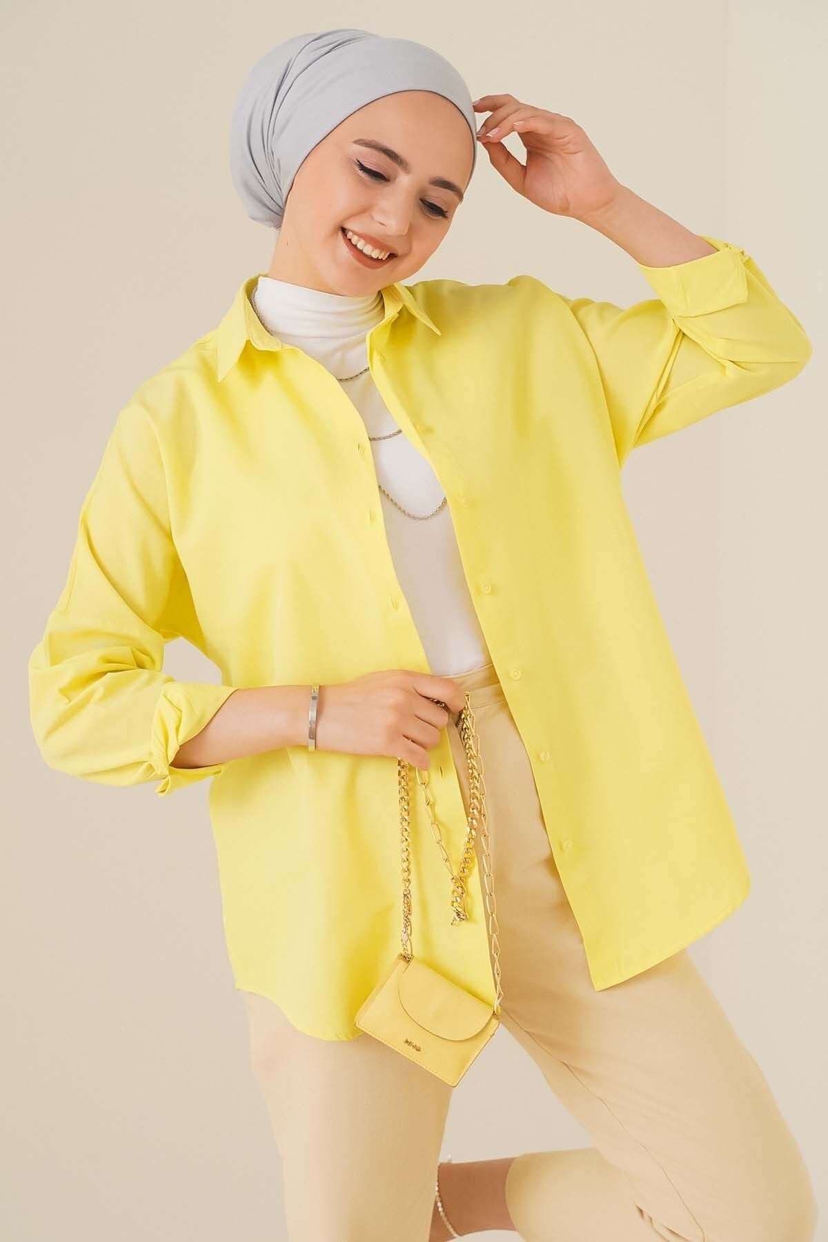 قميص asilmoda لون أصفر