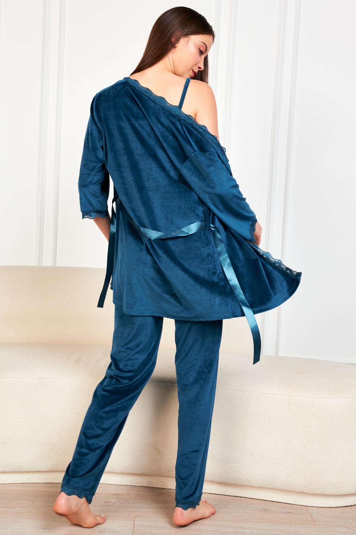 طقم بيجاما Ecrou لون أزرق غامق
