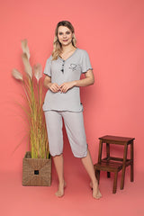 طقم بيجاما LİLA İÇ GİYİM لون رمادي