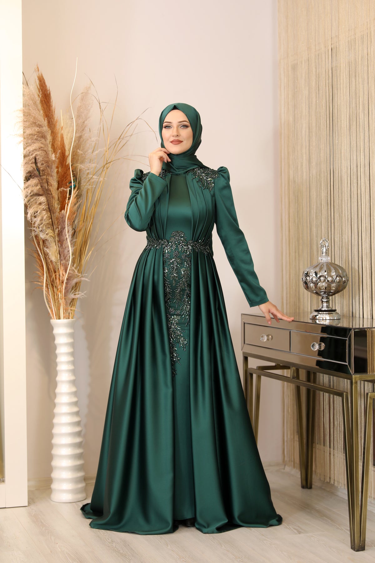 فستان سهرة PİENNAR لون أخضر