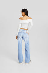 جينز Bershka لون أزرق غامق