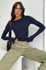 بلوزة World Fashion Trends لون أزرق غامق