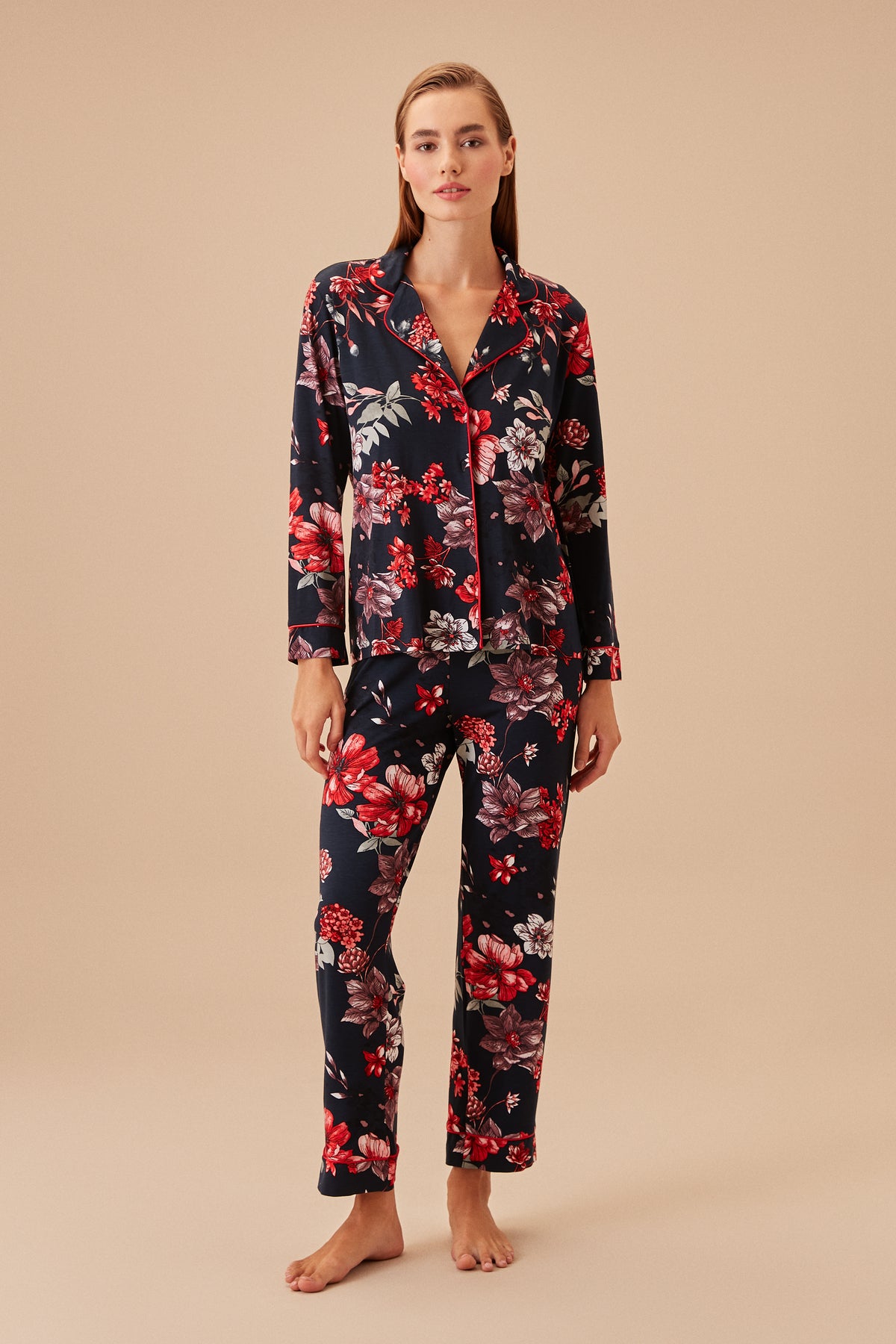 طقم بيجاما Suwen لون أزرق غامق