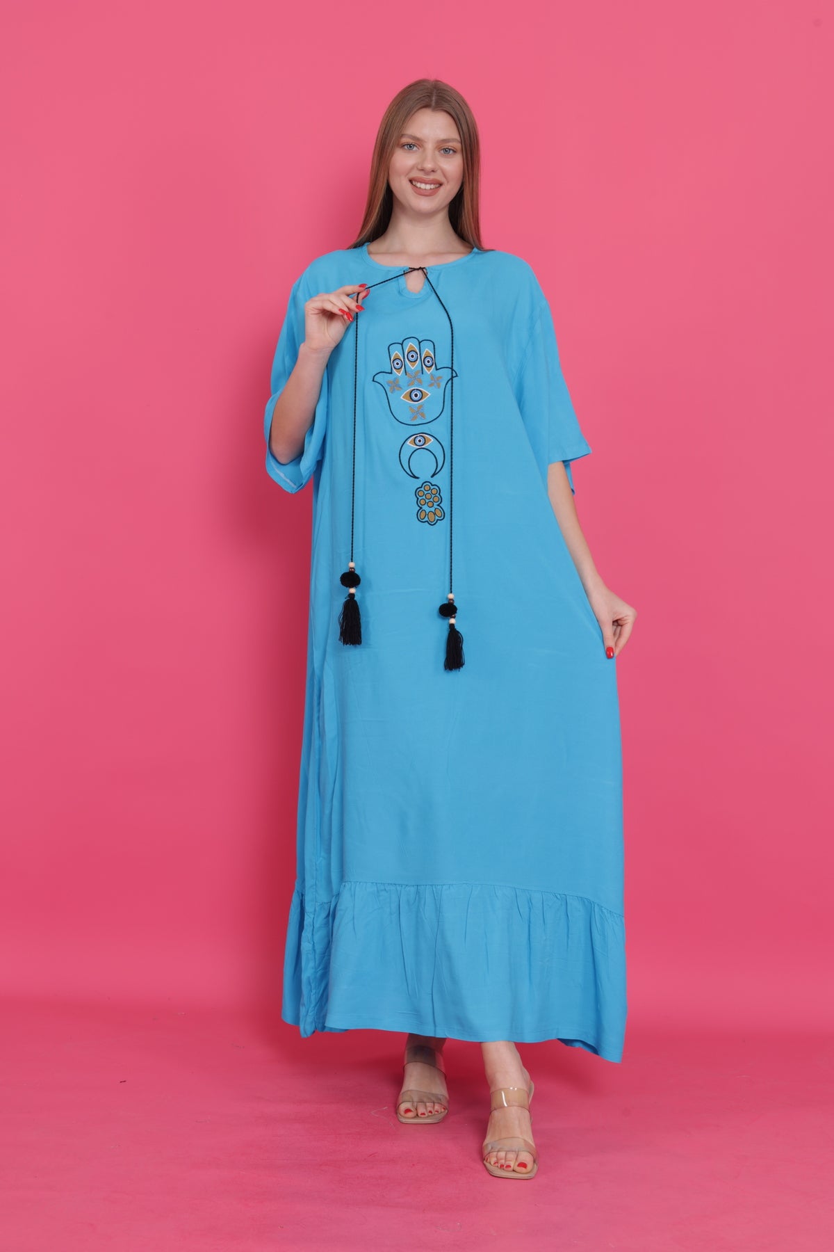 فستان سهرة مقاس كبير mervemoda لون أزرق سماوي
