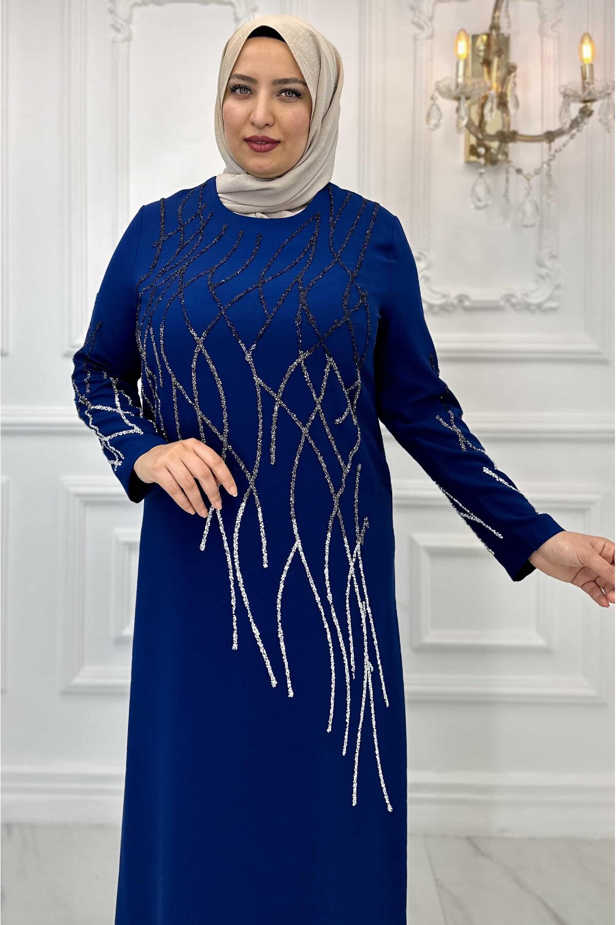 فستان Amine Hüma لون أزرق غامق
