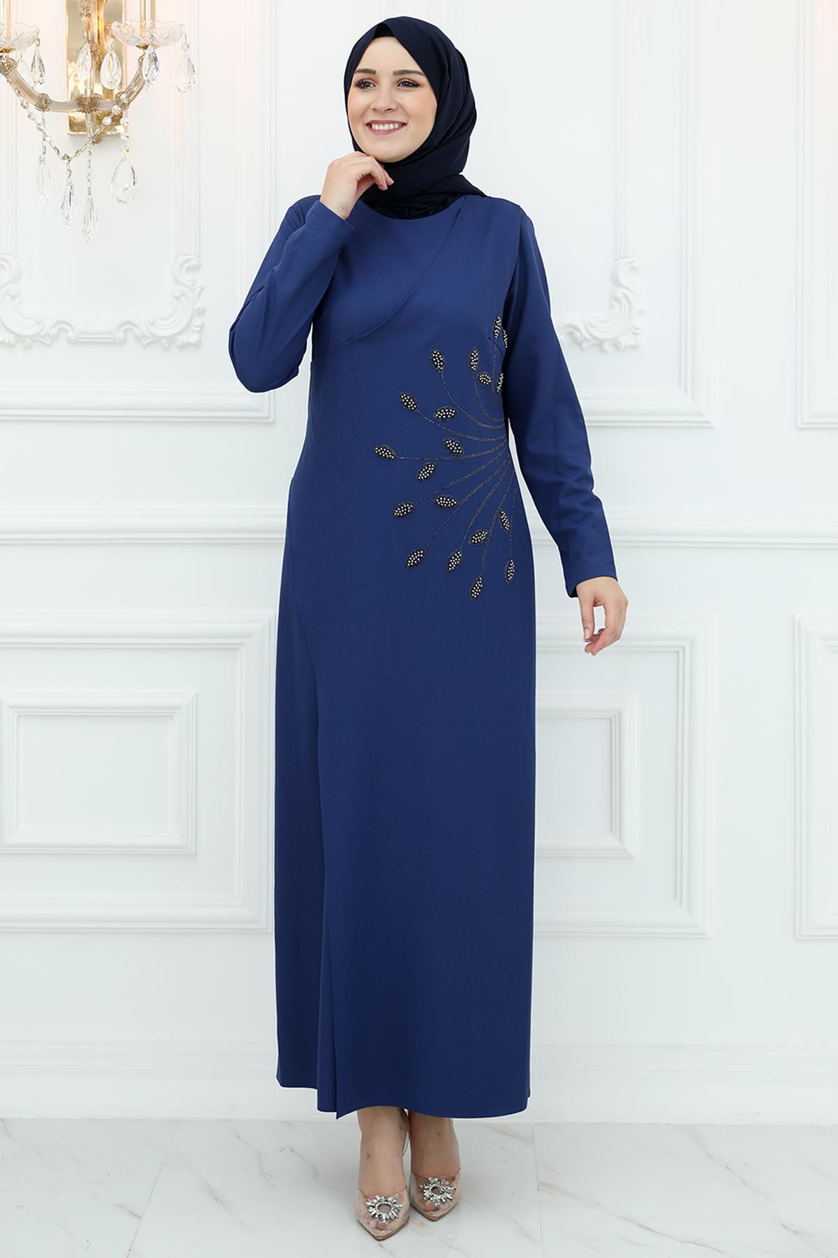 فستان سهرة Amine Hüma لون أزرق غامق