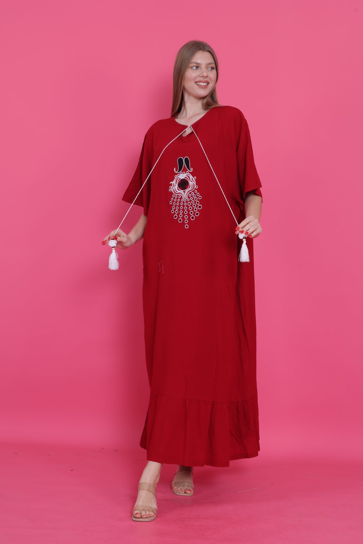 فستان سهرة مقاس كبير mervemoda لون بوردو