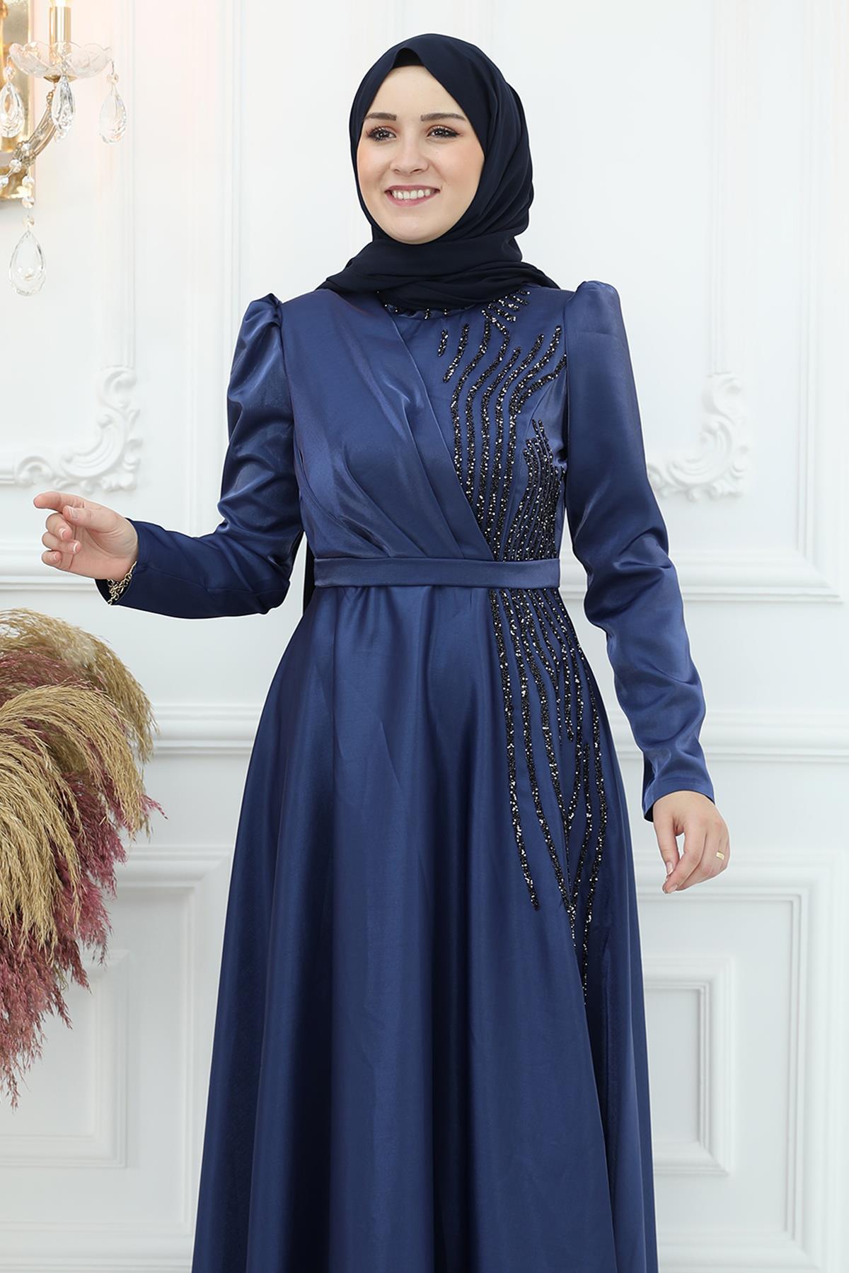 فستان سهرة Amine Hüma لون أزرق غامق