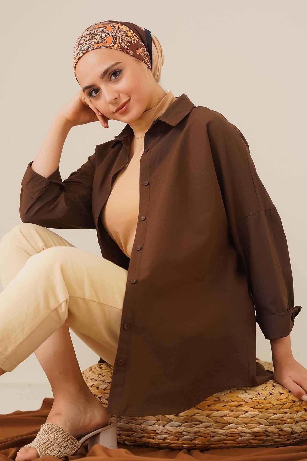 قميص للمحجبات asilmoda لون بني
