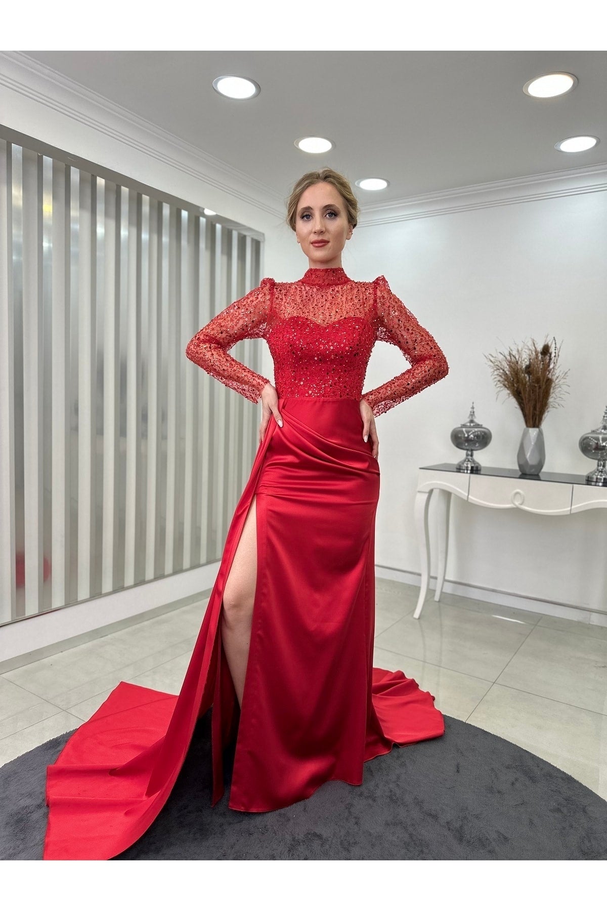 فستان سهرة Rana Zenn لون أحمر