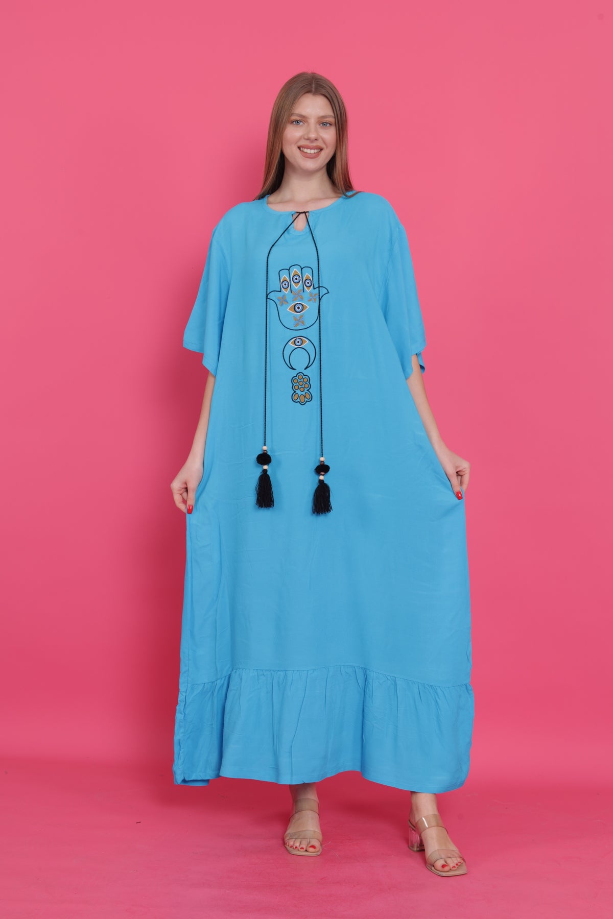 فستان سهرة مقاس كبير mervemoda لون أزرق سماوي