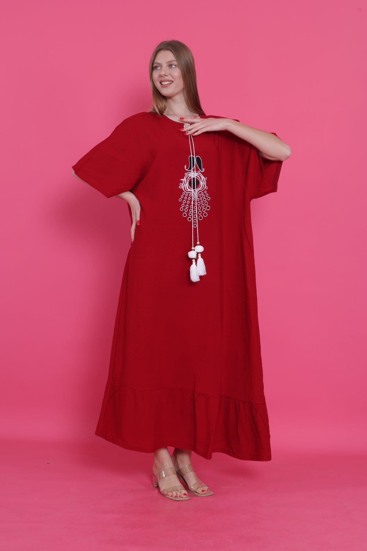 فستان سهرة مقاس كبير mervemoda لون بوردو