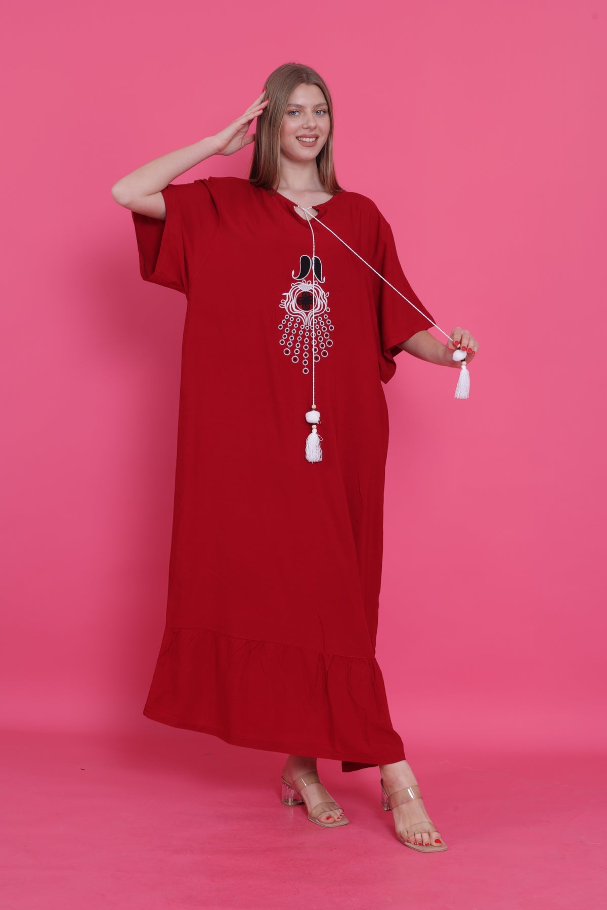 فستان سهرة مقاس كبير mervemoda لون بوردو