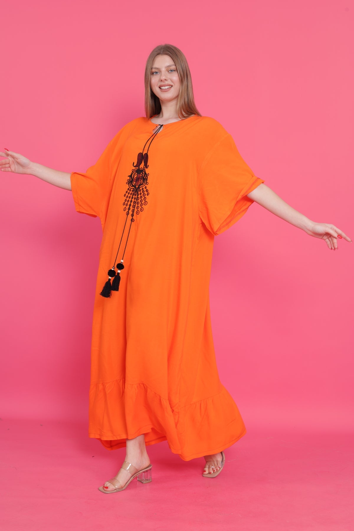 فستان سهرة مقاس كبير mervemoda لون برتقالي