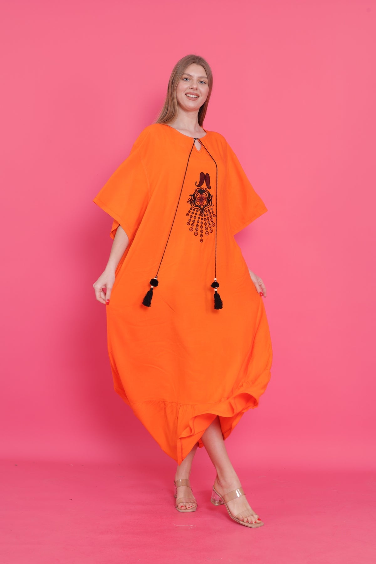 فستان سهرة مقاس كبير mervemoda لون برتقالي