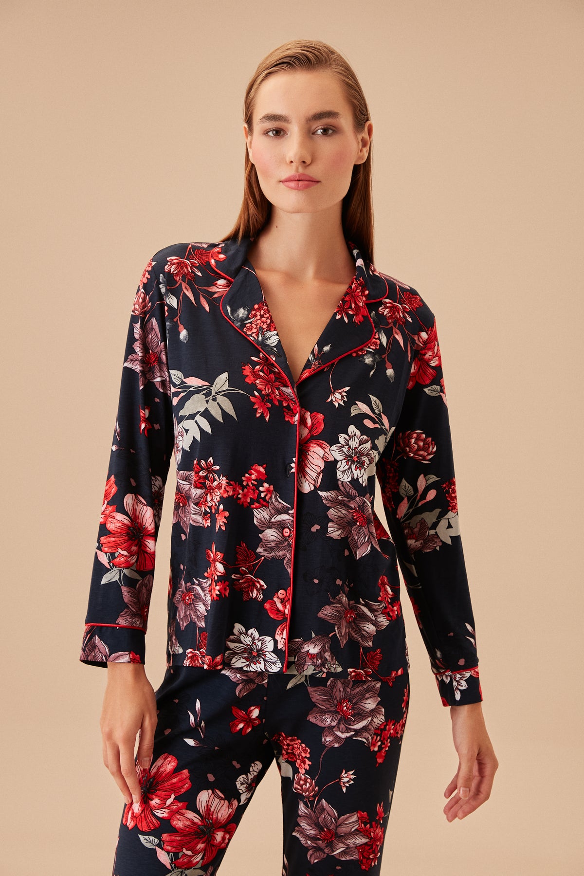 طقم بيجاما Suwen لون أزرق غامق