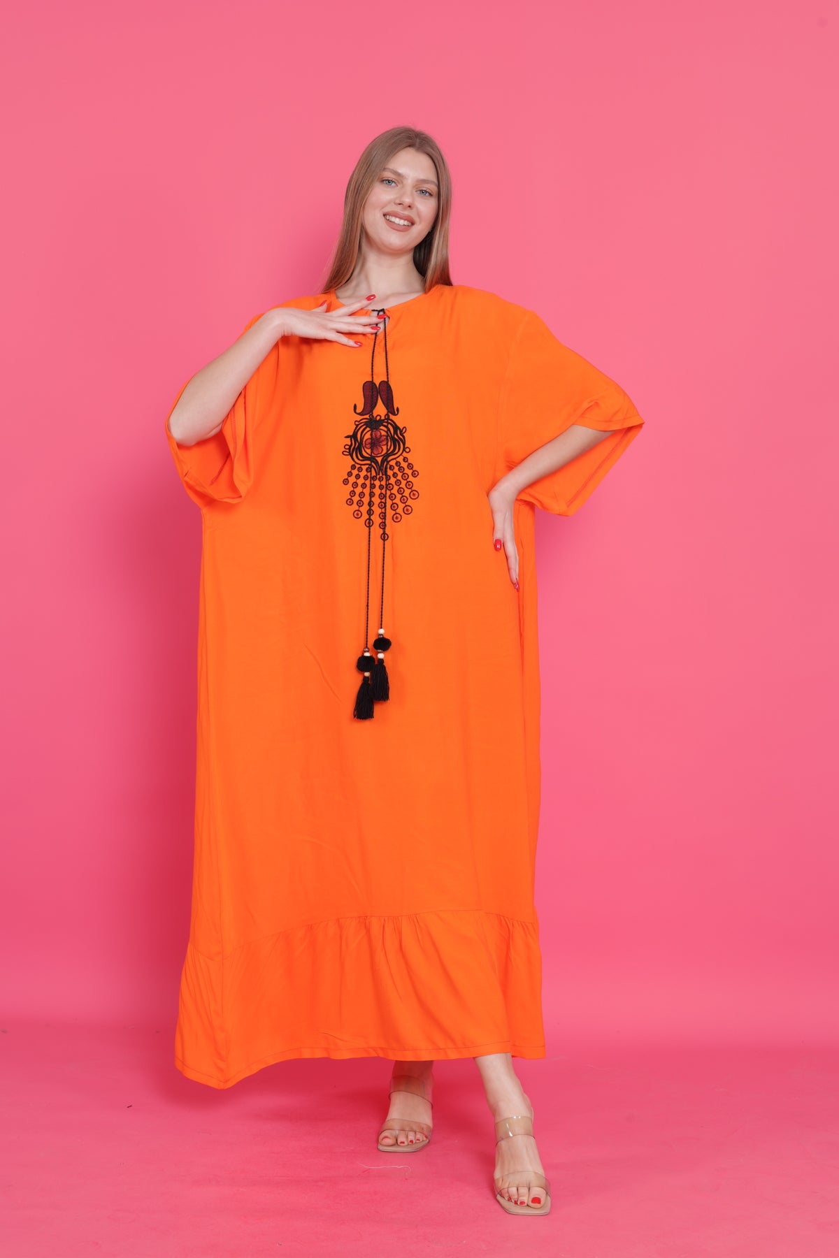 فستان سهرة مقاس كبير mervemoda لون برتقالي
