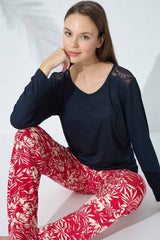 طقم بيجاما Siyah İnci لون أزرق غامق