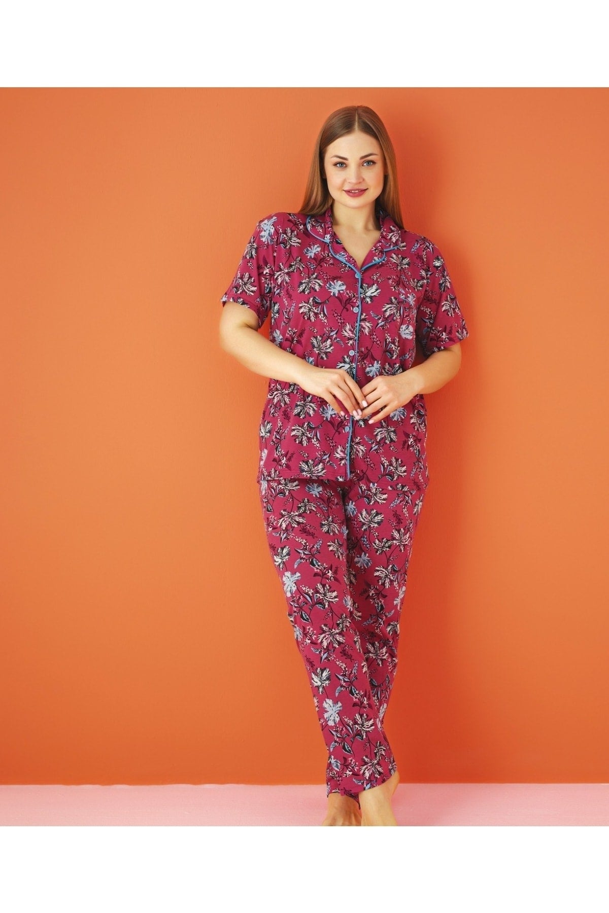 طقم بيجاما LİLA İÇ GİYİM لون بوردو