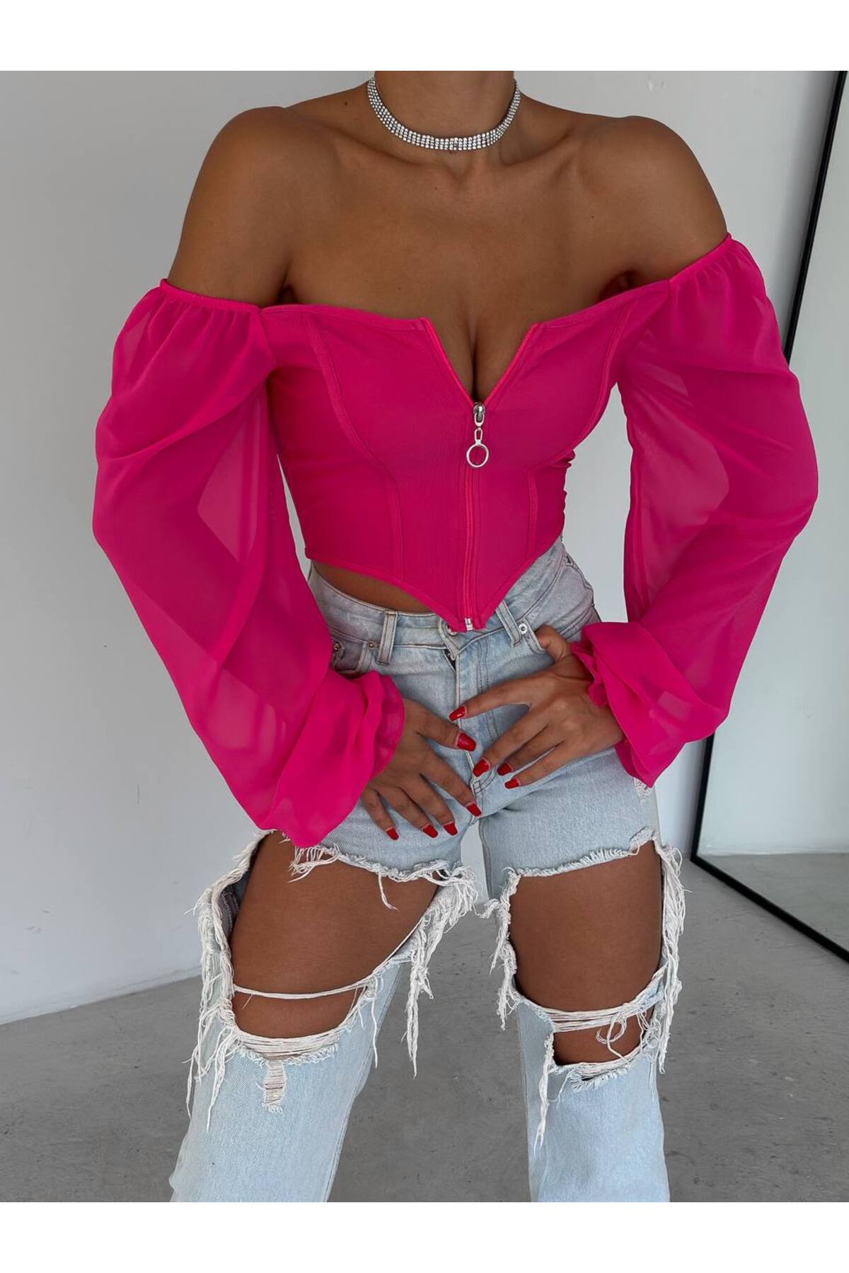 بلوزة alenmoda لون زهري