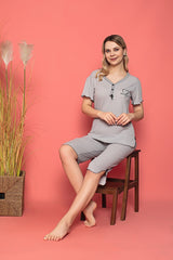 طقم بيجاما LİLA İÇ GİYİM لون رمادي