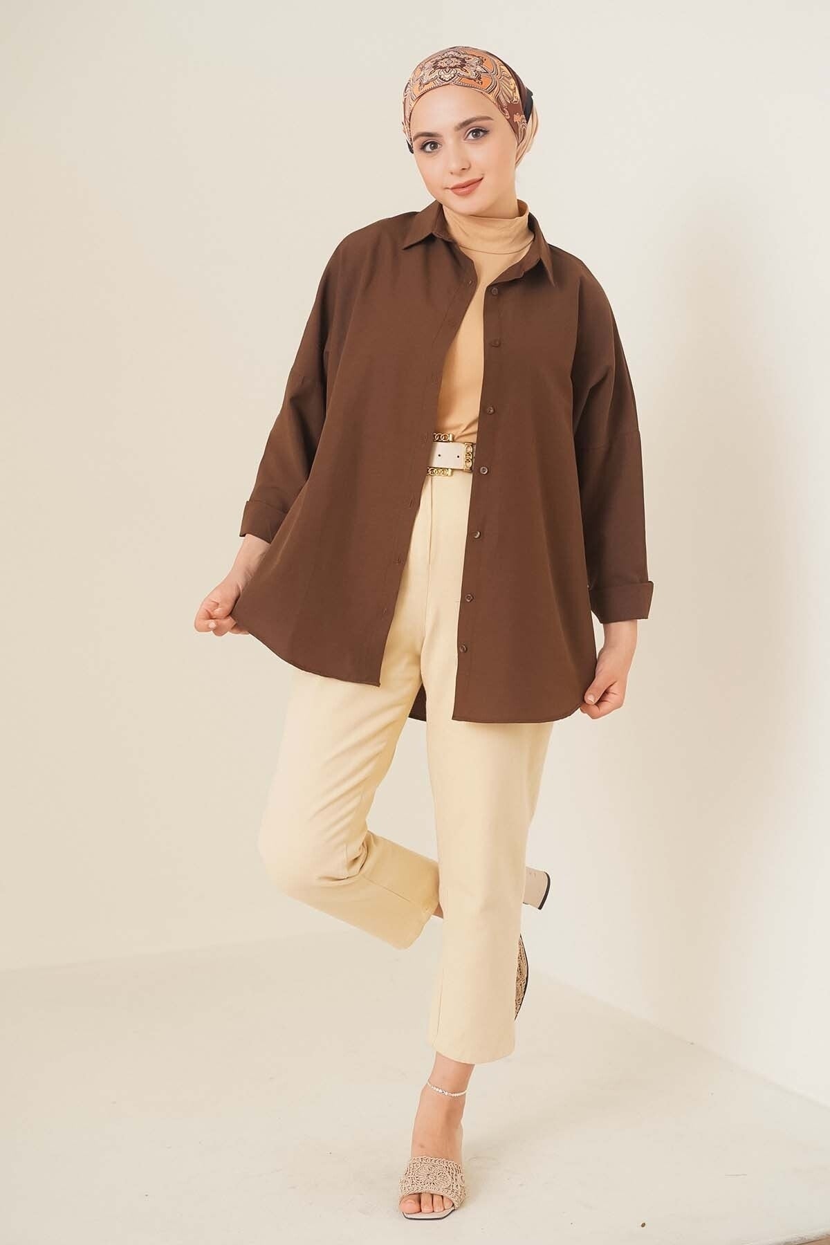 قميص للمحجبات asilmoda لون بني