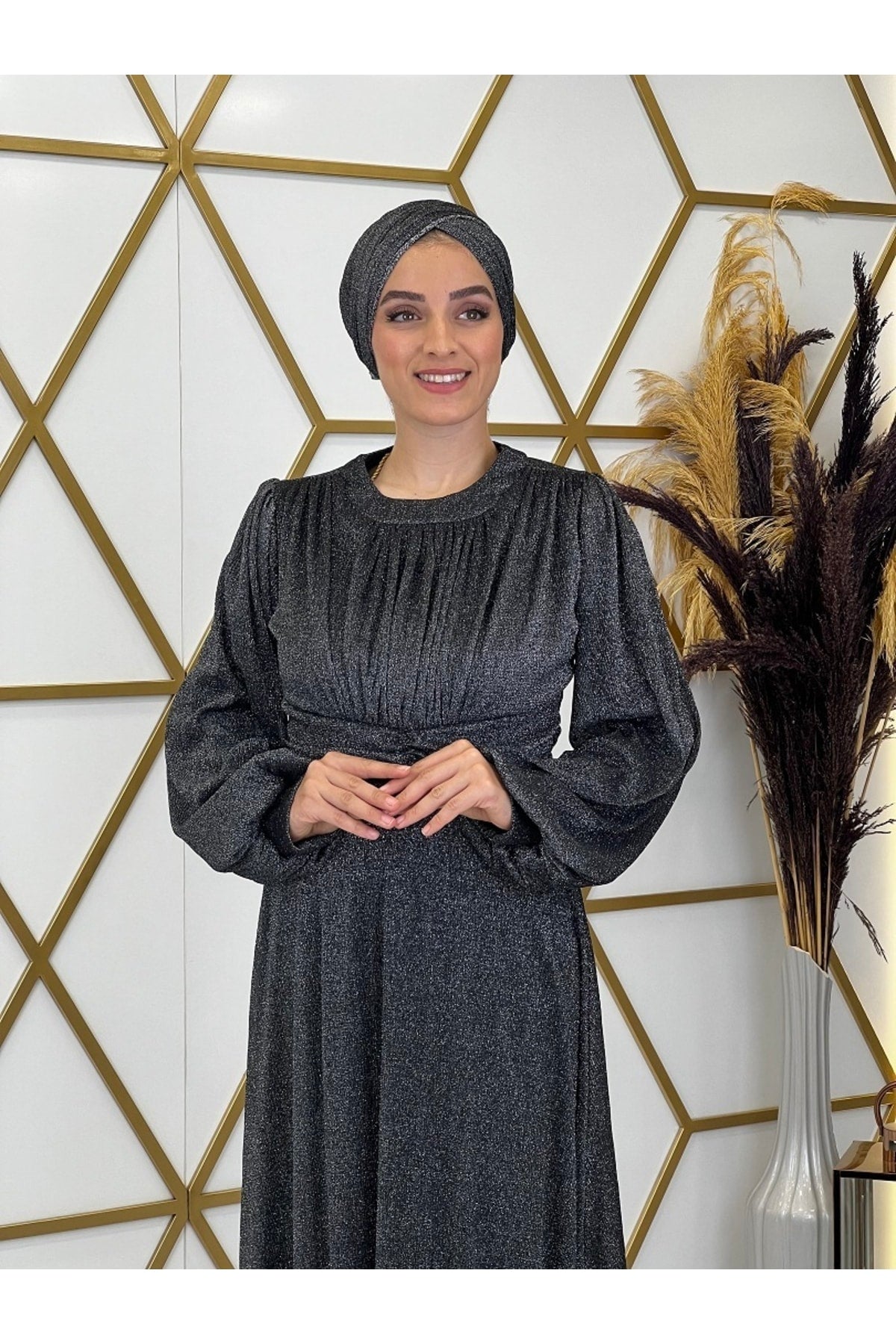 فستان سهرة PİENNAR لون رمادي