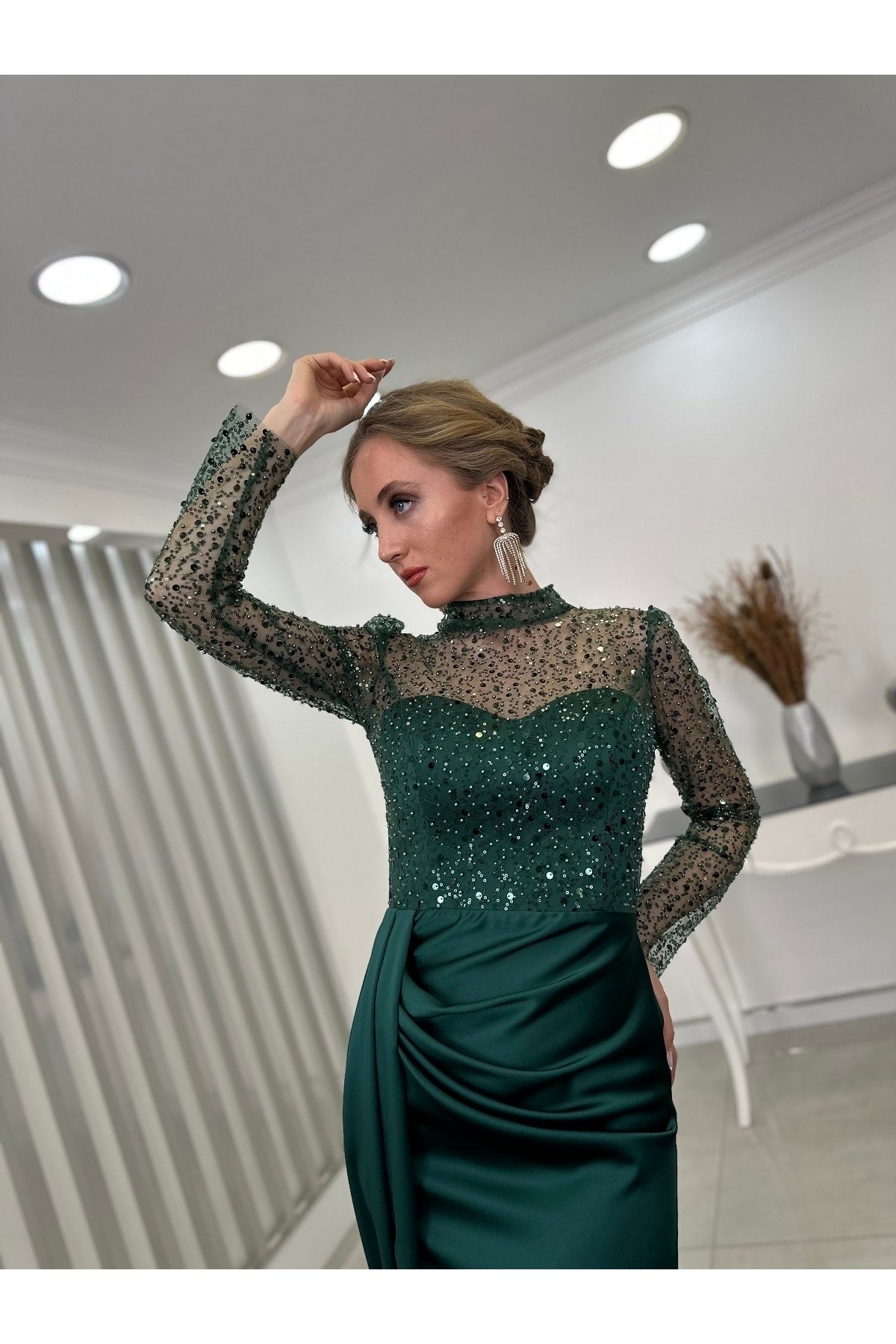 فستان سهرة Rana Zenn لون أخضر