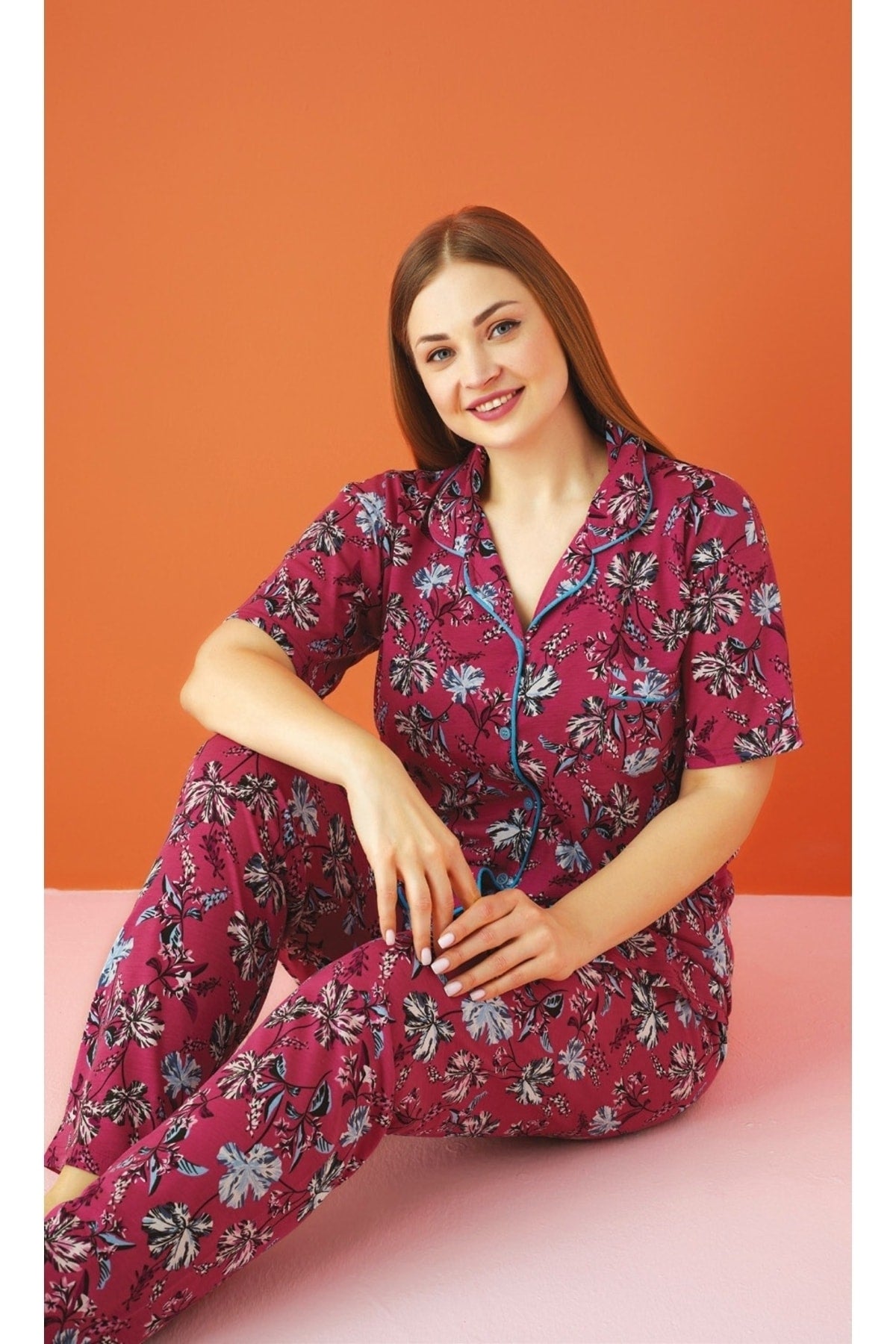 طقم بيجاما LİLA İÇ GİYİM لون بوردو