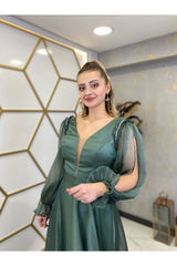فستان سهرة PİENNAR لون كاكي